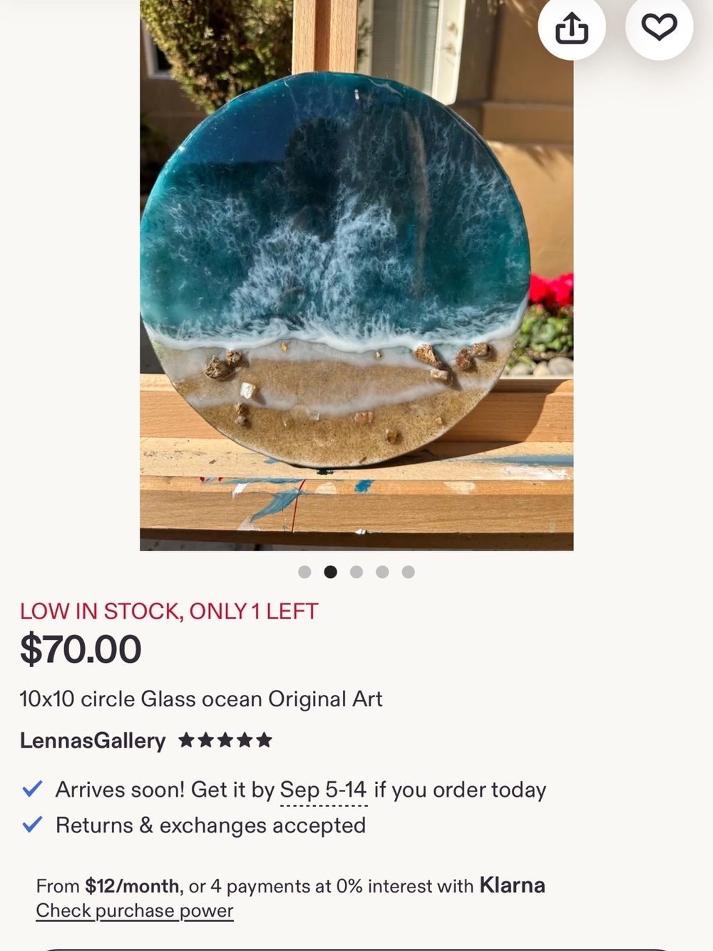 Lenna's Gallery Blue Ocean Resin Wall Art - Round Beach Scene